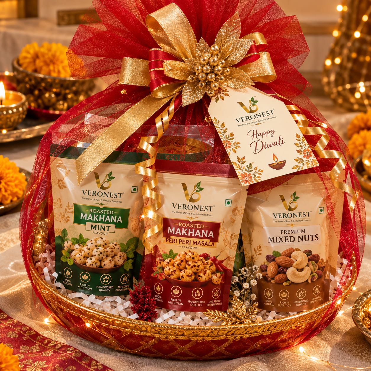 VERONEST festive gifting basket in red and gold